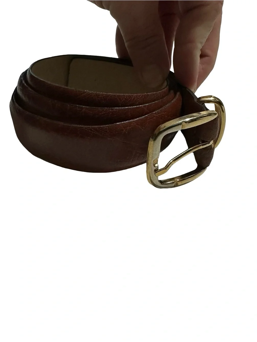 Vtg Manhattan Mens Leather Belt Brown Cognac Two Tone Buckle Made In USA Sz 34